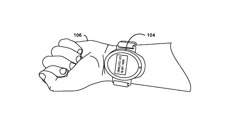 Dessin de montre innovante sur poignet.