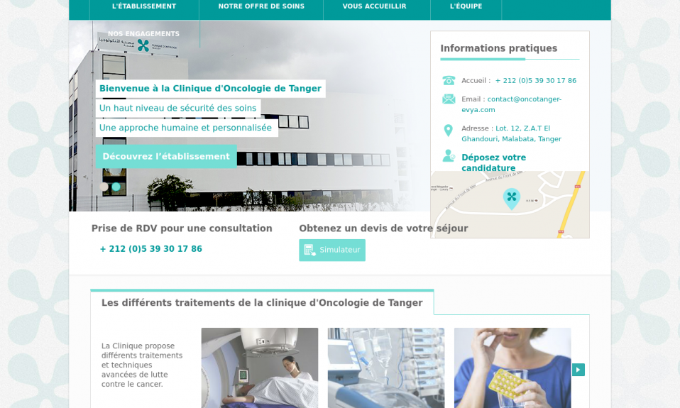 Capture écran site Clinique d'Oncologie Tanger.