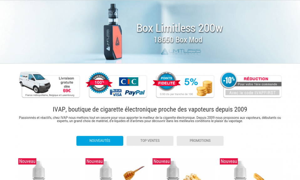 Site IVAP de vente en ligne pour vapoteurs.